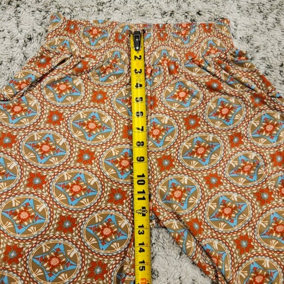 Free Shipping! Smocked Waist SZ S Slit Palazzo Leg Round Hem Printed Boho Pants - Picture 8 of 11